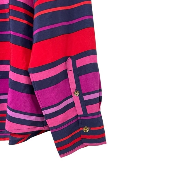 C Wonder stripped silk button down dress top size M, Red, Purple, Blue, Pink. - Picture 8 of 16
